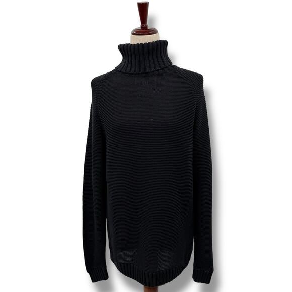Theory Black Knit Sweater M Medium Cotton Roll Neck Long Sleeve Top Turtleneck - Picture 1 of 7